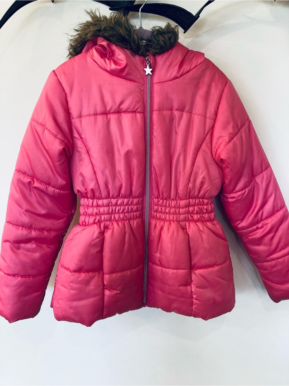 R1881 by S. Rothschild Kids Pink Hooded Puffer Jacket with Faux Fur Trim 10/12